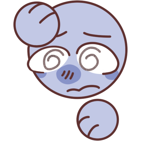 A greyish-blue person looking distressed and confused, their pupils are spirals with a static effect in them.